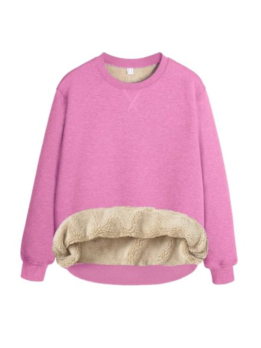 Sherpa Lined Cotton Blend Sweatshirt Crewneck Loose Fit Winter Pullover